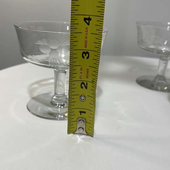 Vintage Mid-century modern etched short-stem champagne sorbet glasses set of 5 - Picture 5 of 13